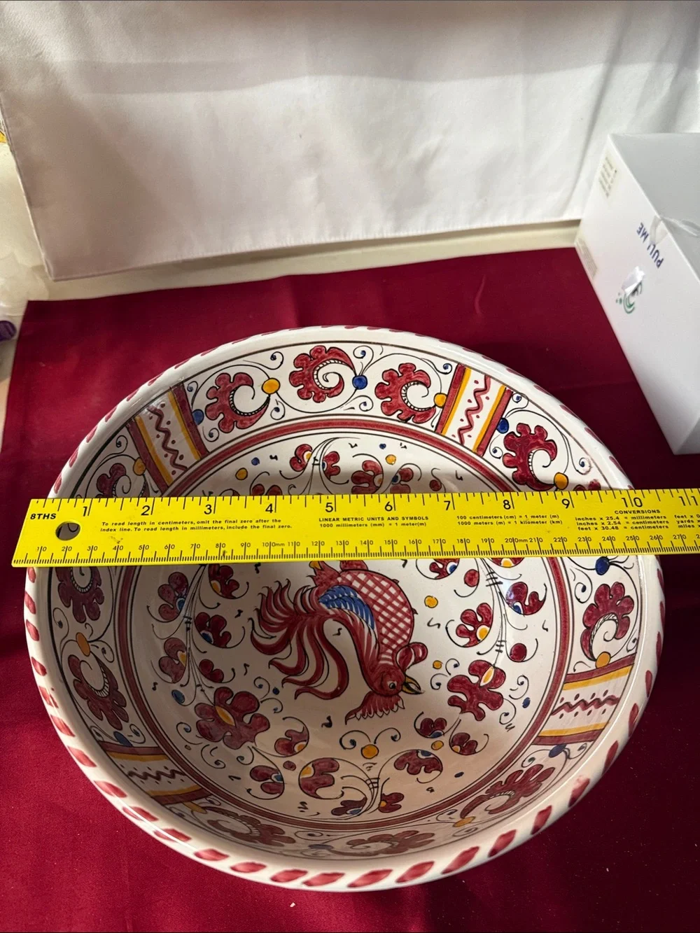 Hand-Painted Galleto Rooster Serving Bowl in Red and White
